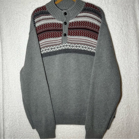 Chaps Other - Chaps‎ Men's Fair Isle Three Button Mock Neck Collar Pullover Sweater Size XXL